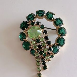 Vintage Two Tone Green Rhinestones 
with a Water Fall Effect/Tassel